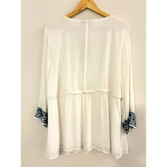 Lane Bryant Womens Shirt Boho Top Sz 18 White with Trim 3/4 Sleeve - Picture 2 of 7